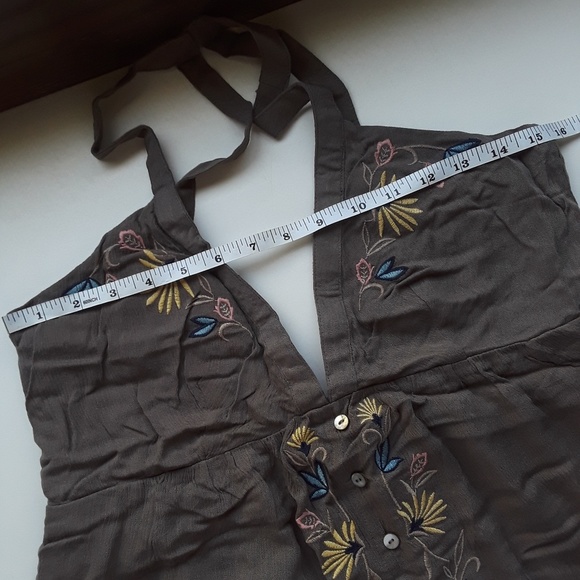 Olive Floral Embroidery Open Back Romper - Picture 3 of 4